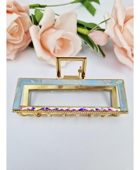 Klamry do włosów złote prostokąty z kryształkami