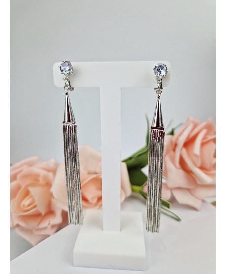 Klipsy srebrne długie łańcuszki z kryształkiem