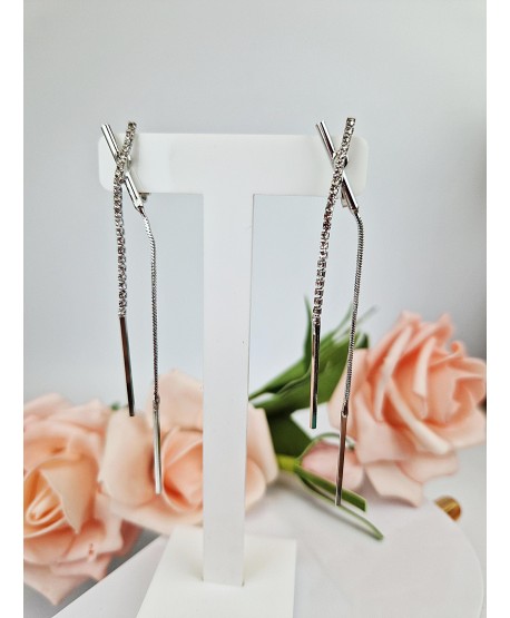 Klipsy srebrne długie łańcuszki zygzak