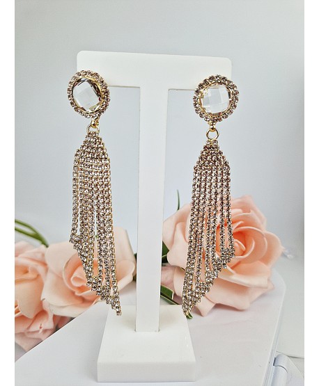 Kolczyki złote dżetowe z kryształkiem