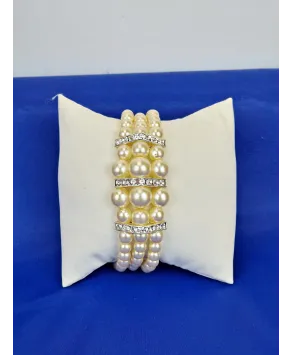 Bransoletki ze szklanych pereł ecru ze wstawkami