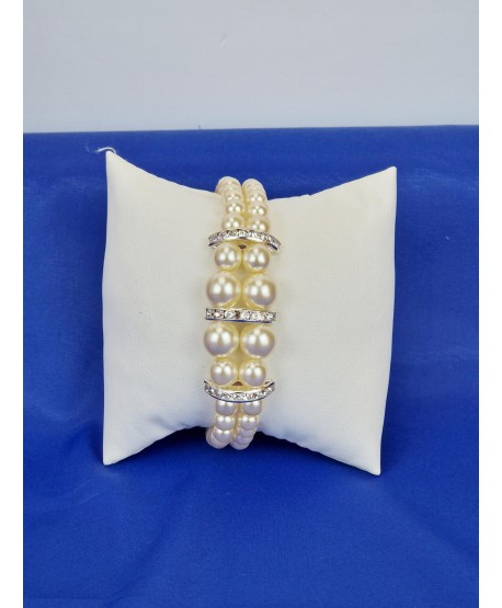 Bransoletki ze szklanych pereł ecru ze wstawkami