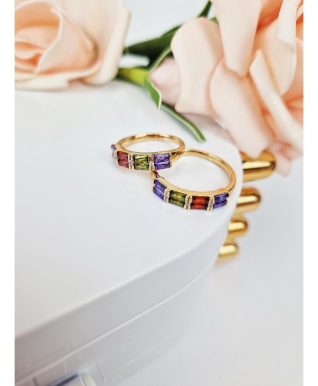 Pierścionek stal obrączka z kolorowymi cyrkoniami