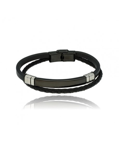 Bransoletka skórzana męska z czarną blaszką