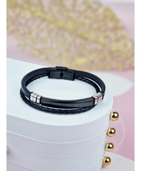 Bransoletka skórzana męska z czarną blaszką