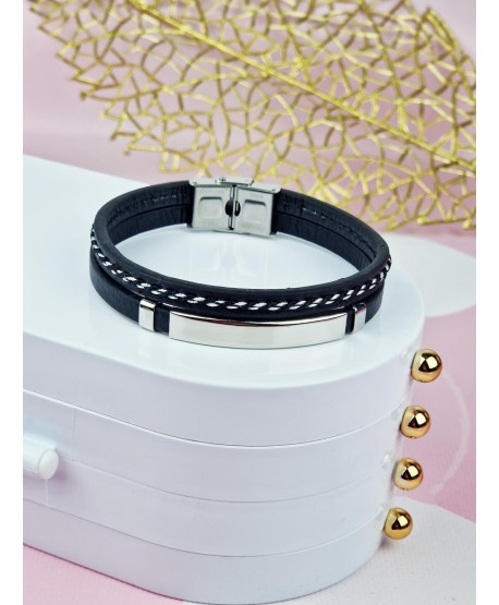 Bransoletka skórzana męska ze srebrną blaszką