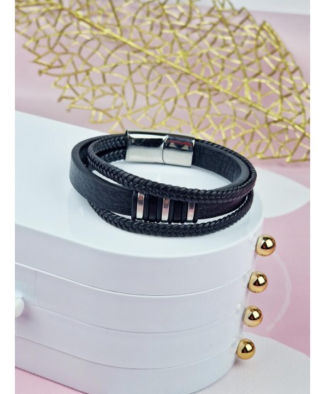 Bransoletka skórzana męska z blaszkami