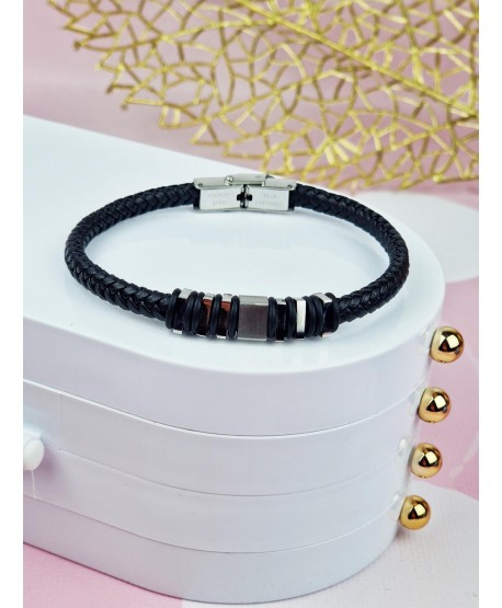 Bransoletka skórzana męska z delikatną blaszką