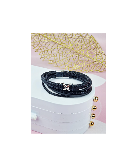 Bransoletka skórzana męska ze srebrną wstawką