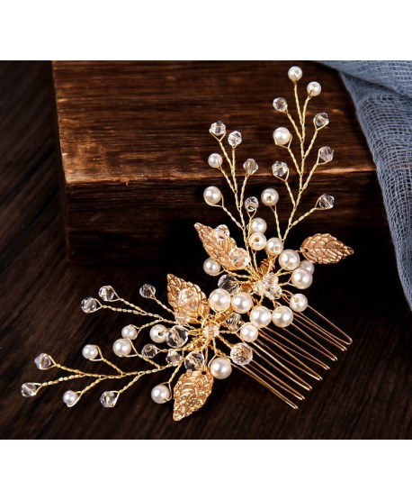 Grzebyk do włosów złoty - złote listki