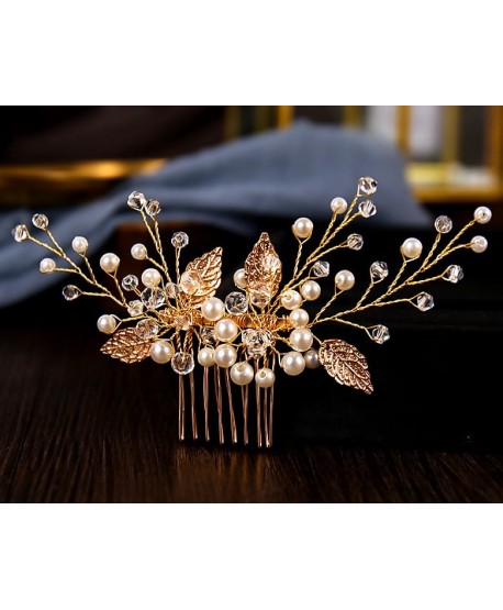 Grzebyk do włosów złoty - złote listki