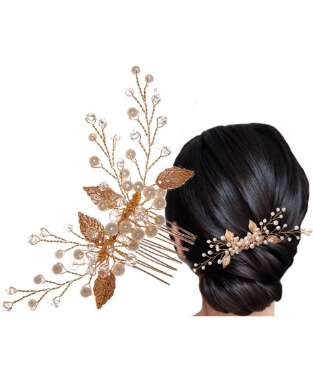Grzebyk do włosów złoty - złote listki