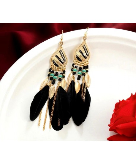 Kolczyki czarne pióra boho