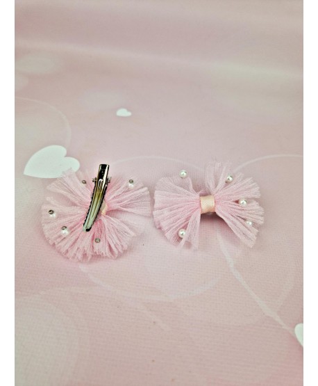 Tiulowe kokardki do włosów z perełkami