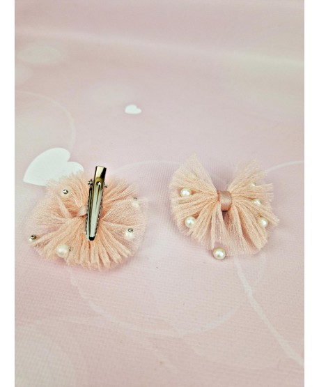 Tiulowe kokardki do włosów z perełkami