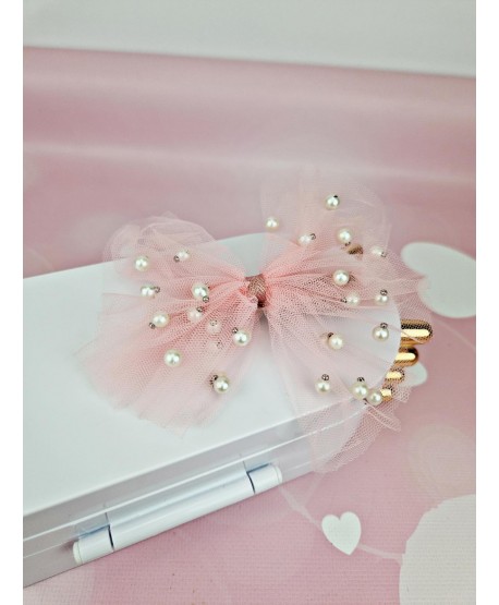 Tiulowe kokardki z perełkami na spince