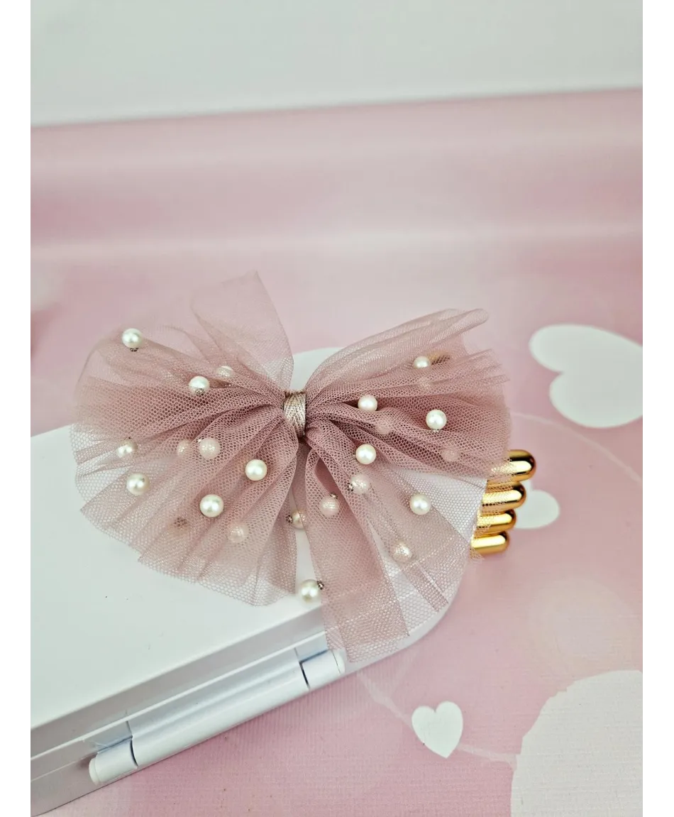 Tiulowe kokardki z perełkami na spince