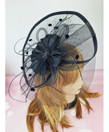 Fascynator toczek czarny z woalką