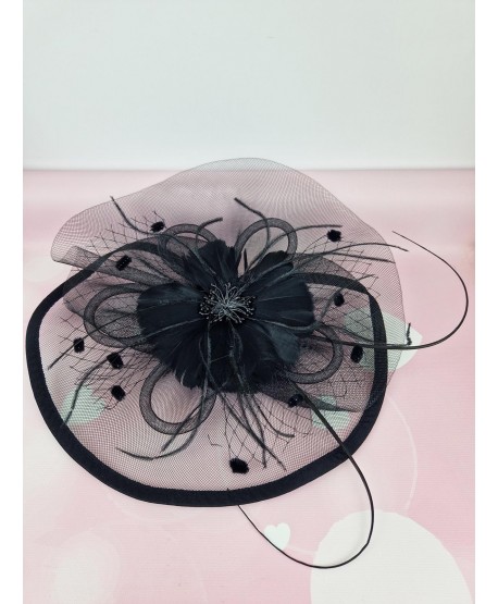 Fascynator toczek czarny z woalką