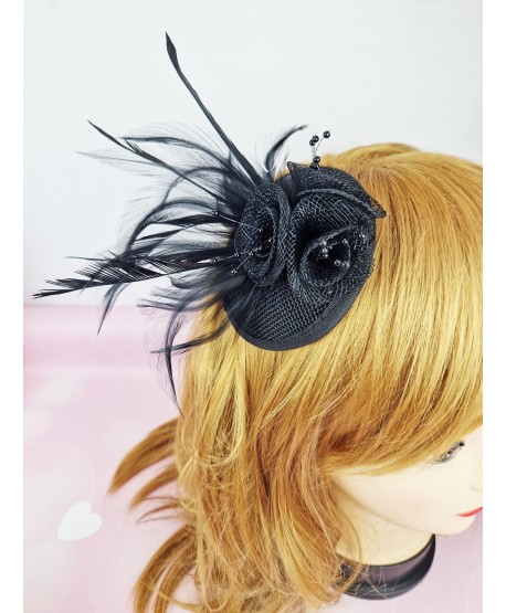 Fascynator toczek czarny z piórkami