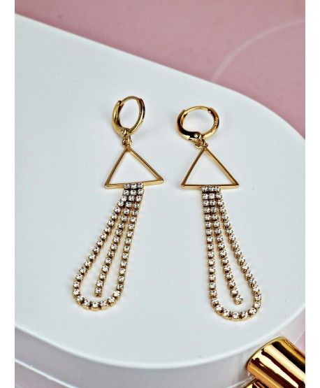 Kolczyki stal łańcuszki z trójkątem i dżetami