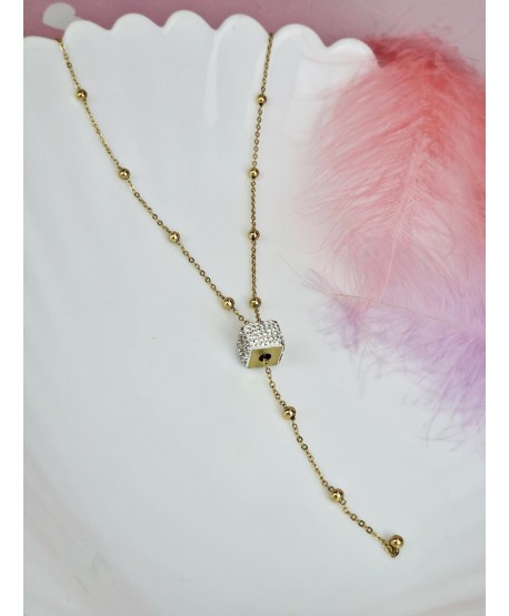 Naszyjnik stal krawatka z błyszczącą kosteczką