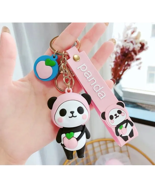 Brelok różowa panda z jabłuszkiem