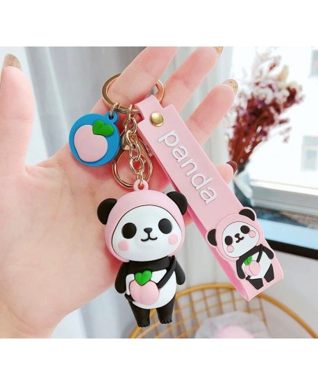 Brelok różowa panda z jabłuszkiem