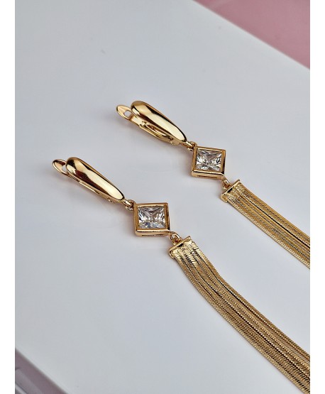 Kolczyki stal łańcuszki z cyrkonią