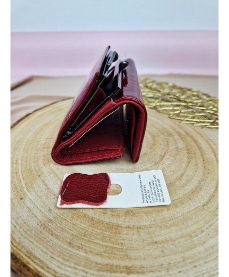 Portfel skórzany mały czerwony lakierowany