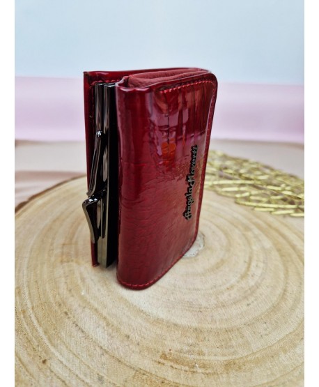 Portfel skórzany mały czerwony lakierowany