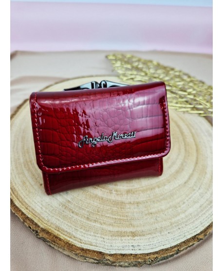 Portfel skórzany mały czerwony lakierowany