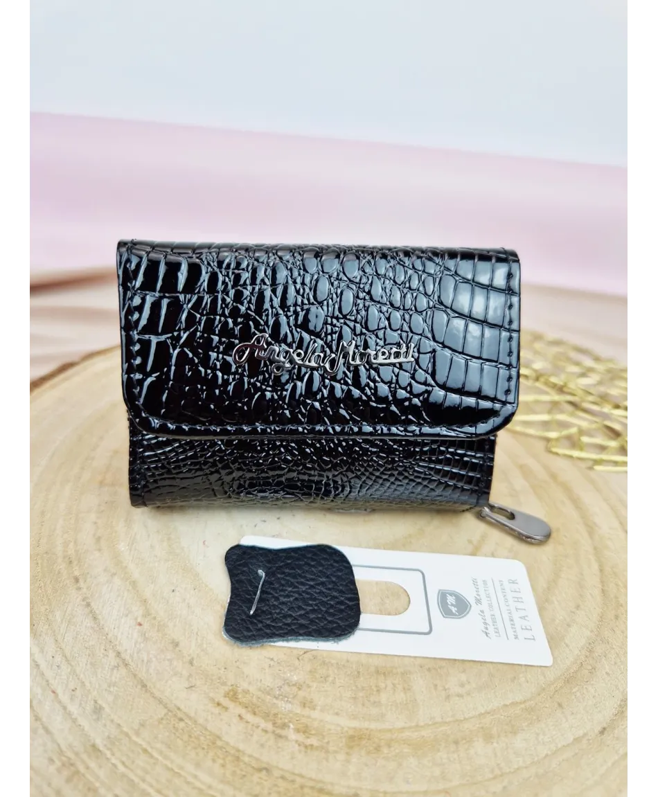 Mini portfel damski skórzany z zameczkiem Moretti