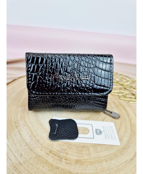 Mini portfel damski skórzany z zameczkiem Moretti