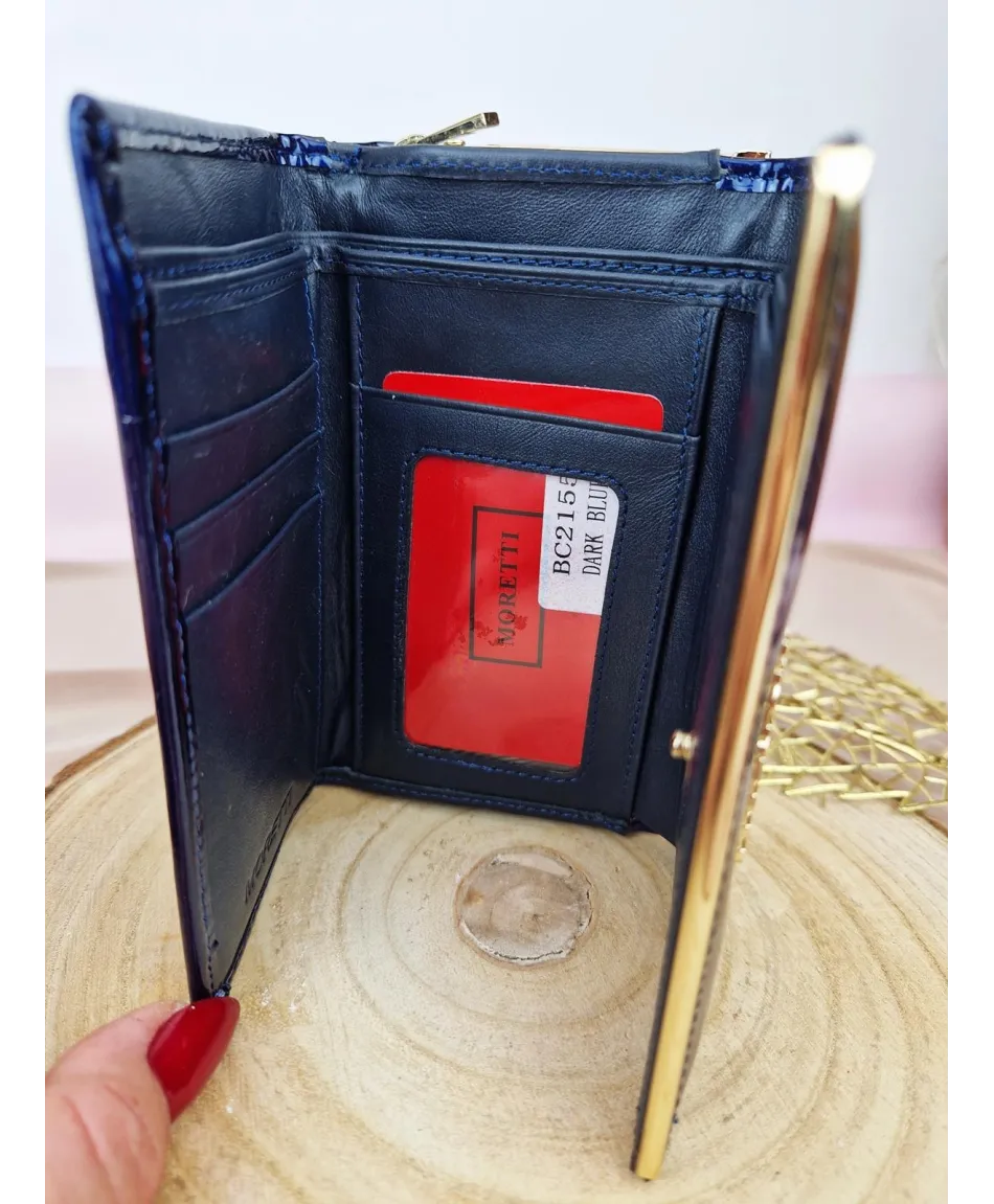 Portfel damski skórzany średni granatowy