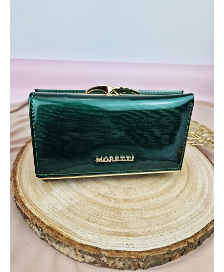 Portfel damski skórzany średni butelkowa zieleń Moretti