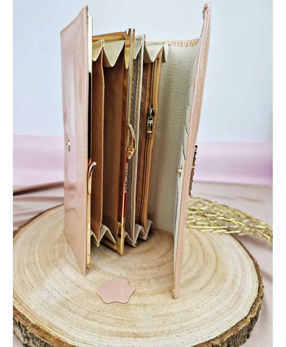 Portfel damski skórzany pakowny róż czerwień