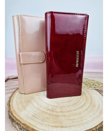 Portfel damski skórzany pakowny róż czerwień