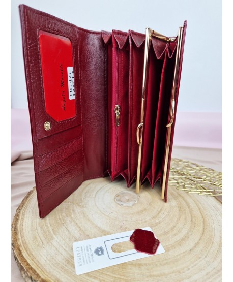 Portfel damski skórzany pakowny róż czerwień