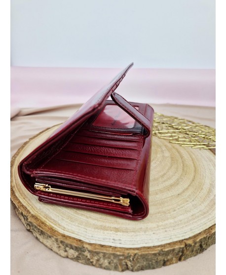 Portfel damski skórzany pakowny róż czerwień