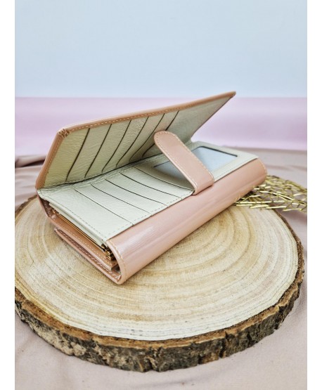 Portfel damski skórzany pakowny róż czerwień