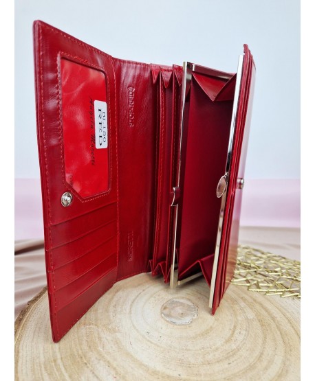 Portfel damski skórzany duży czerwony Moretti