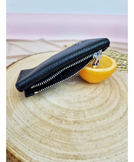 Mini cienki portfel męski skórzany z zamkiem