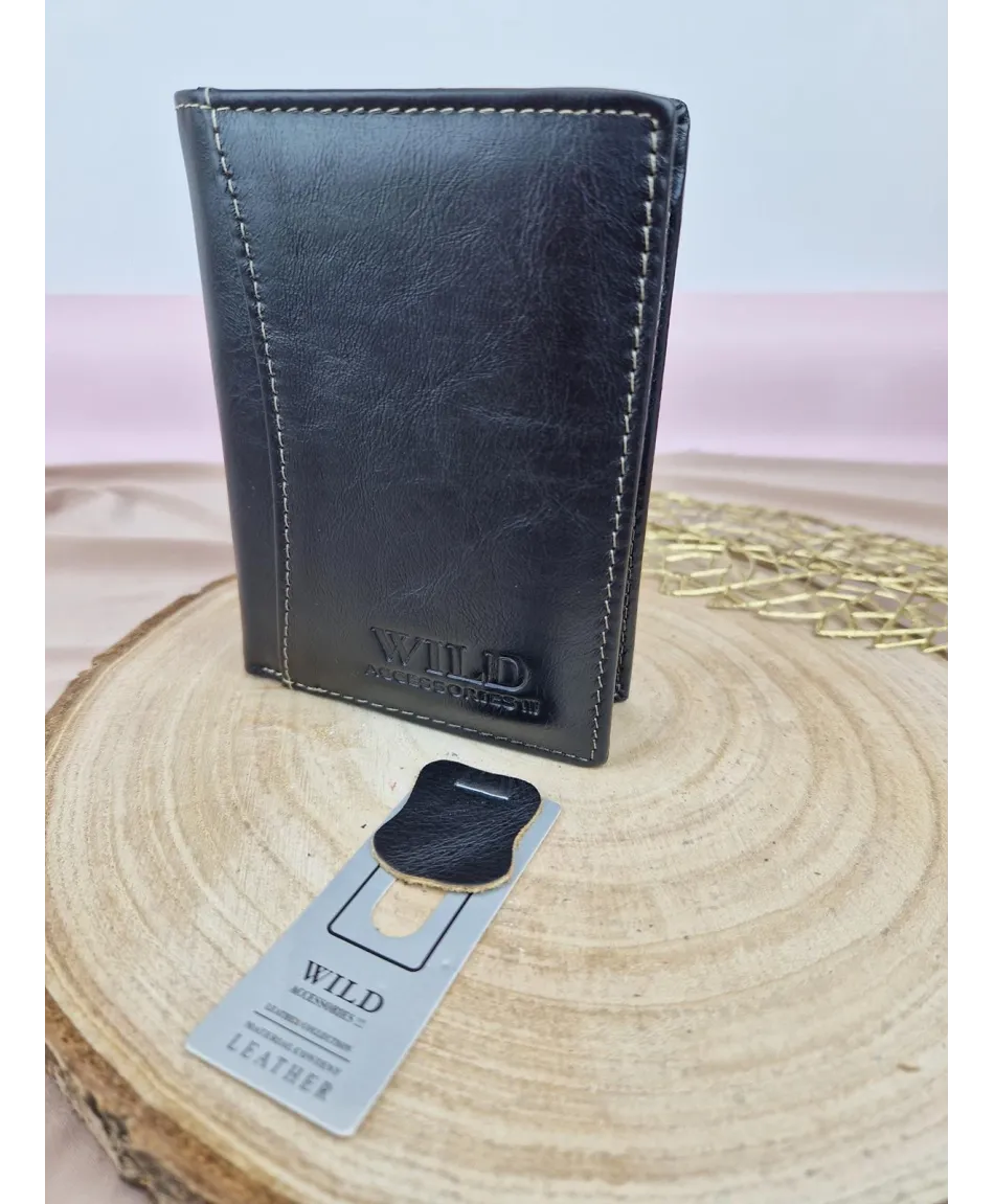 Portfel męski skórzany pionowy Wild brązowy czarny