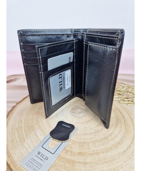 Portfel męski skórzany pionowy Wild brązowy czarny