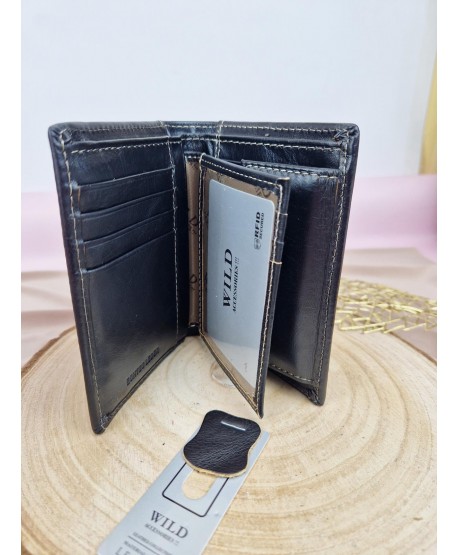 Portfel męski skórzany pionowy Wild brązowy czarny