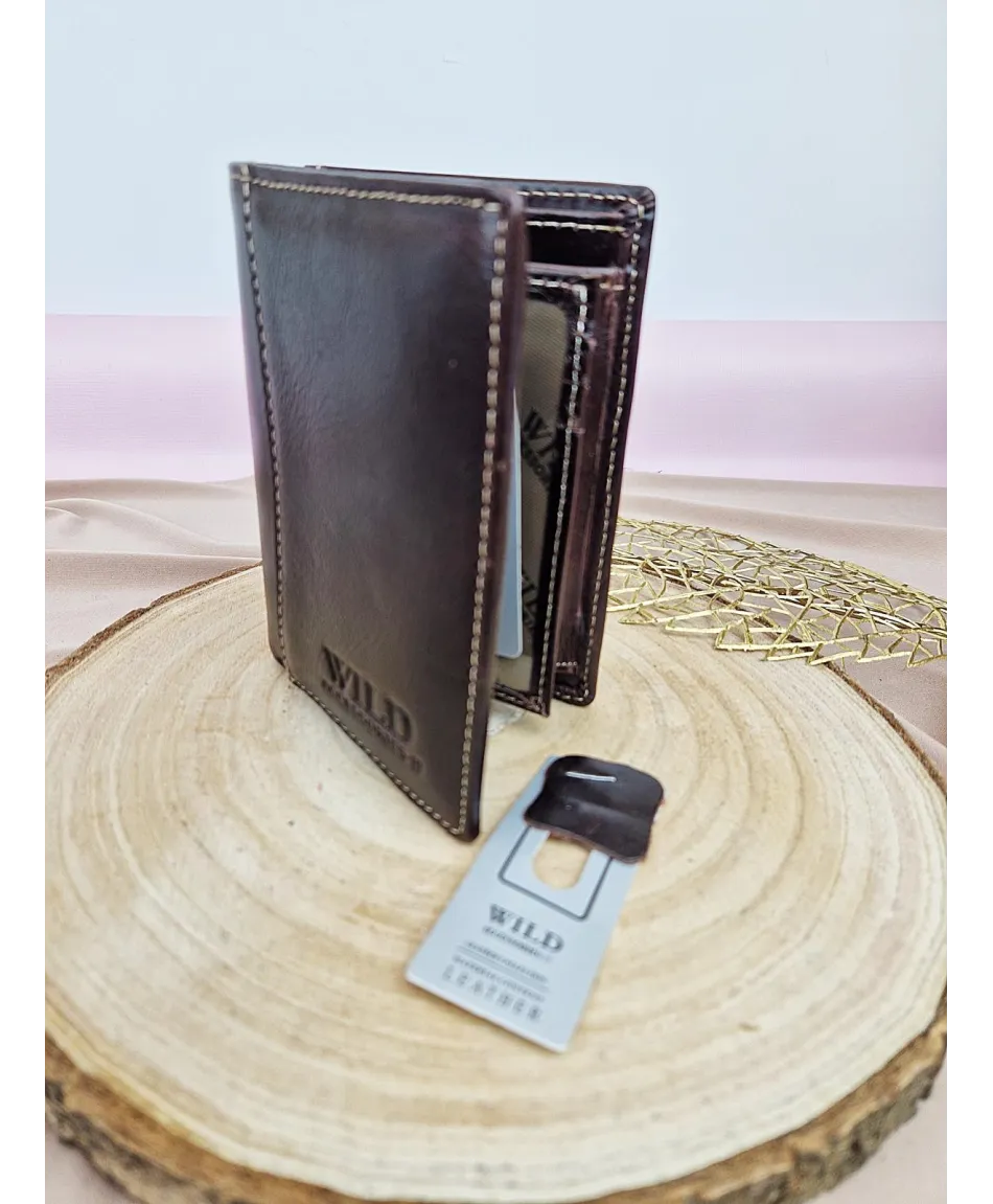 Portfel męski skórzany pionowy Wild brązowy czarny
