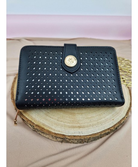 Portfel ekoskóra pojemny na zamek czarny