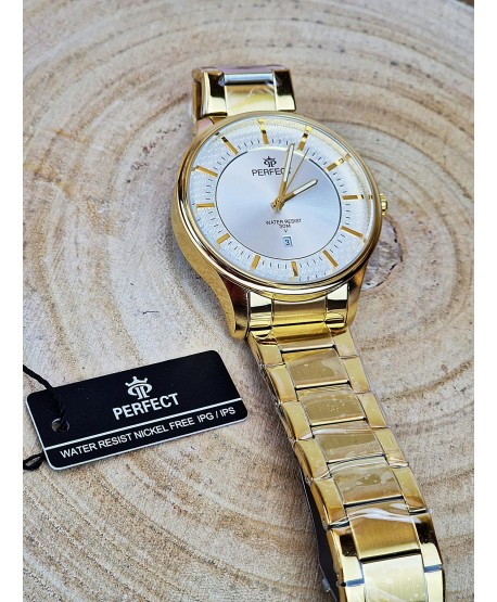 Zegarek męski Perfect złoty z datownikiem
