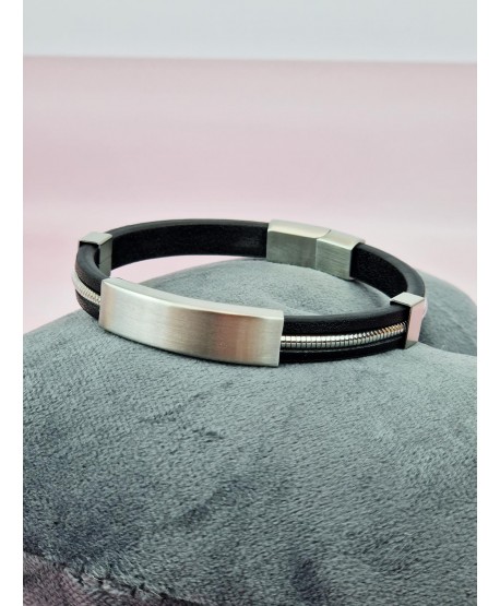 Bransoletka męska skórzana ze stalową wstawką